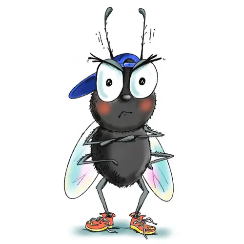 A cartoon of a fly wearing a hat