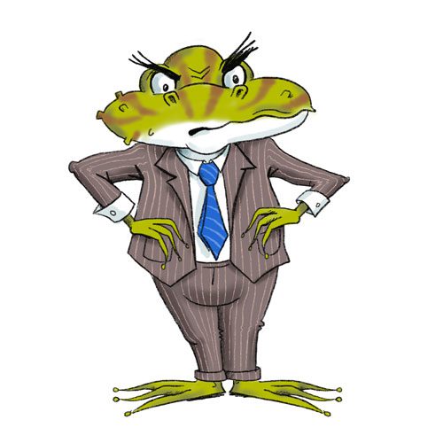 A cartoon frog in a suit and tie.