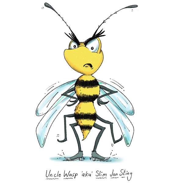 A cartoon of a bee with an angry look on its face.